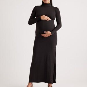 NWT - Quince - MATERNITY - Recycled Knit Mock Neck Maxi Dress Size L Black